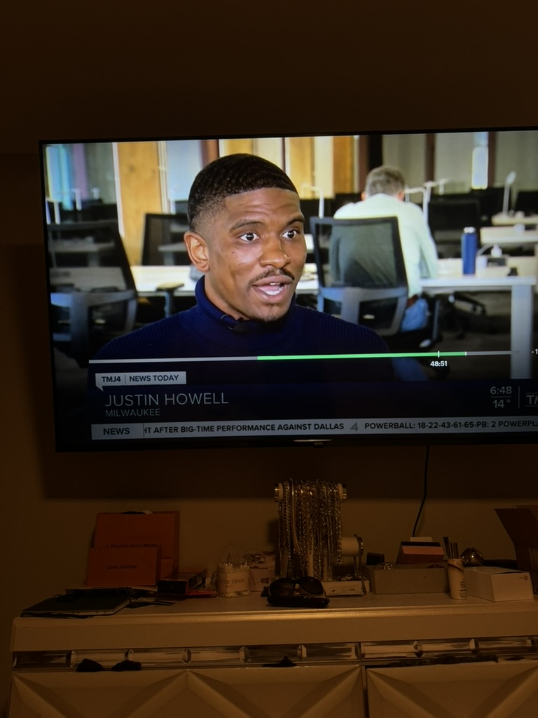 Justin Howell featured in a television news interview